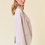Seersucker Oversized Blazer with Front Flap Pocket