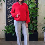 Wool Mix Half Zip Pullover Sweater