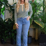 Pointelle Stripe Knit Henley Top