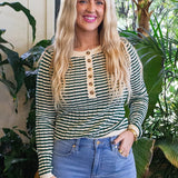 Pointelle Stripe Knit Henley Top