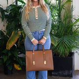 Pointelle Stripe Knit Henley Top