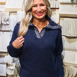 Collared Knit Sweater w/ Stitch Detail