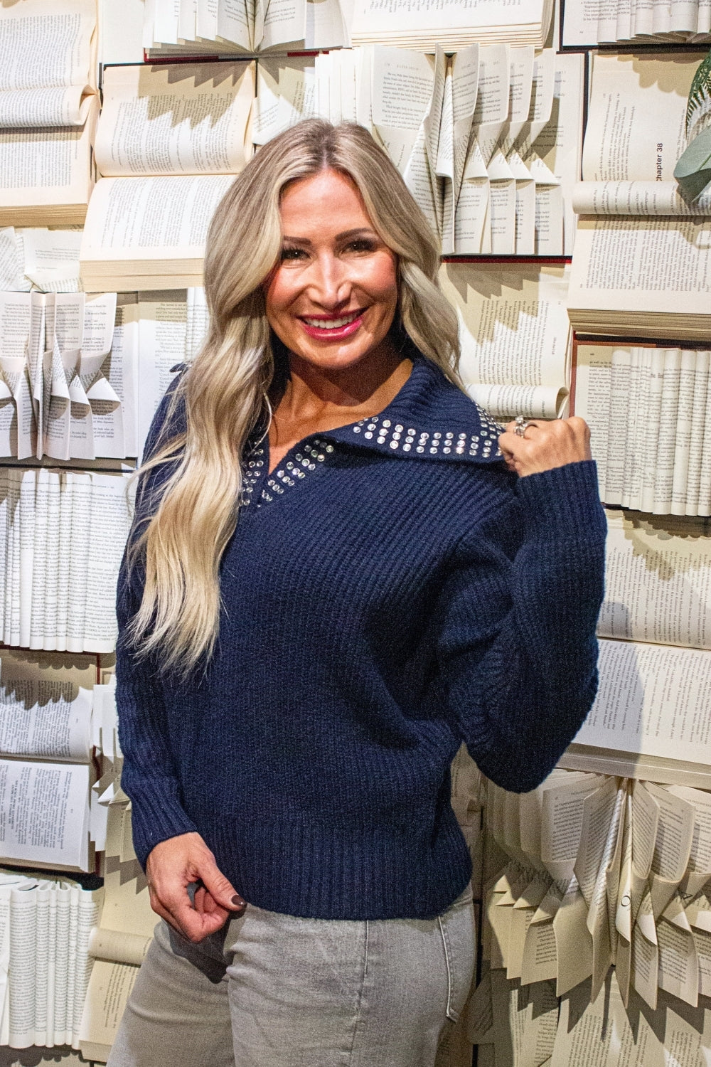 Collared Knit Sweater w/ Stitch Detail