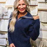 Collared Knit Sweater w/ Stitch Detail