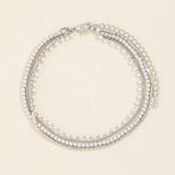 Pearl Bead and Tennis Chain Layered Bracelet