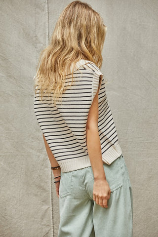 Sleeveless Striped Collar Sweater Vest