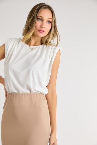 Ruched Puff Power Shoulder Top