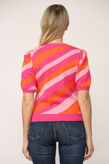 Stripe Short Puff Sleeve Sweater