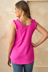Ruffle Edge Crepe Sleeveless Tank