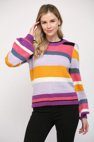 Stripe Puff Sleeve Sweater