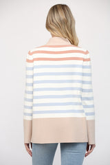 Stripe Mock Neck Bell Sleeve Sweater