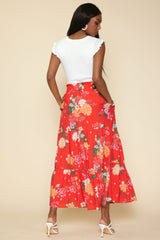 Floral Print Tiered Maxi Skirt