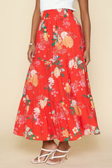 Floral Print Tiered Maxi Skirt