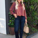 Long Sleeve Woven Blouse w/ Neck Tie