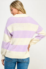 Striped Varsity Collar Fuzzy Sweater