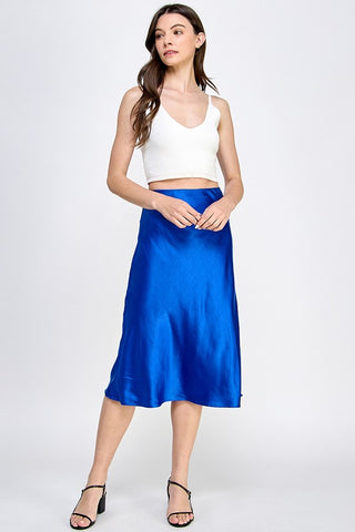 Satin Elastic Midi Skirt