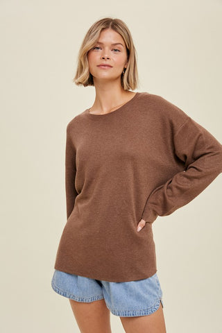 Drop Shoulder Sweater W/ Side Slits