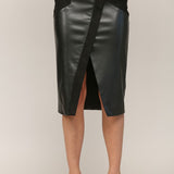 Contrast Panel Faux Leather Midi Skirt