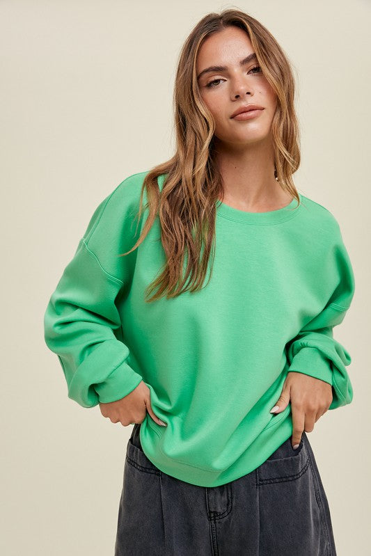 Solid Dolman Crew Neck Pullover