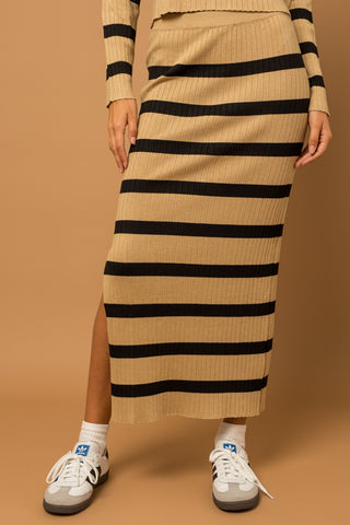 Horizontal Striped Knit Skirt