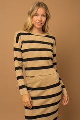 Horizontal Striped Rib Sweater-Set