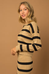 Horizontal Striped Rib Sweater-Set