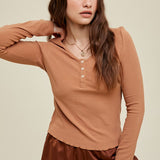 Ribbed Knit Top With Button Detail