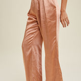 Satin Wide Leg Pleated Detail Pant