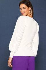 Mixed Media Pleated Sleeve Knit Top