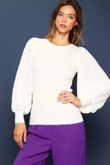 Mixed Media Pleated Sleeve Knit Top
