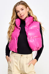 Pleather Cropped Puffer Vest