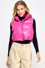 Pleather Cropped Puffer Vest