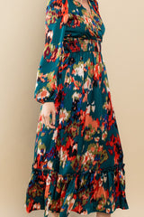Abstract Print Long Sleeve Midi Dress
