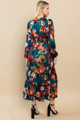 Abstract Print Long Sleeve Midi Dress