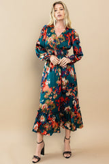 Abstract Print Long Sleeve Midi Dress