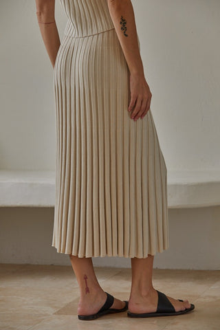 Knit Sweater Ribbed Midi Skirt with Front Slit