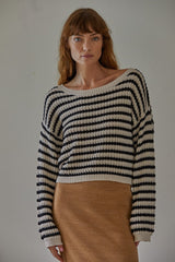 Wavy Stripe Drop Shoulder Sweater