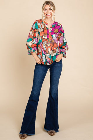 Large Floral Print Long Sleeve Blouse