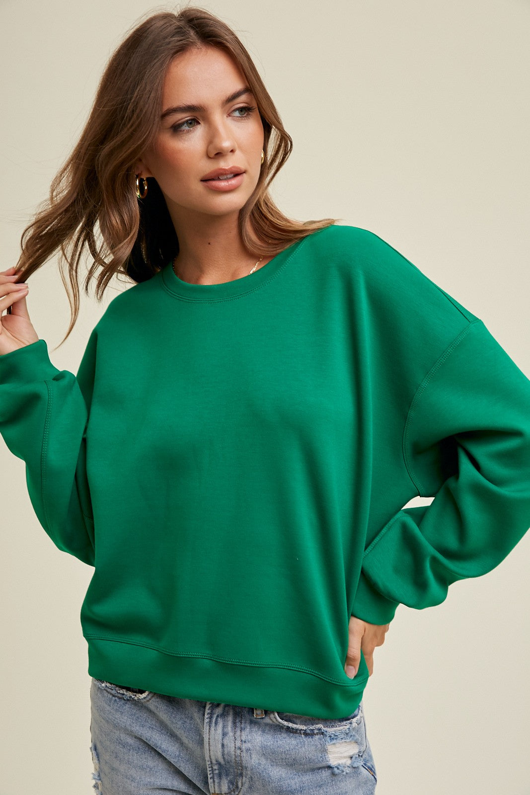 Solid Dolman Crew Neck Pullover