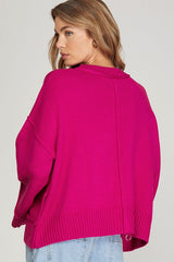 Ribbed Sleeve Button Detail Sweater