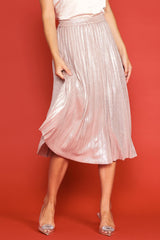 Foil Coated Pleated Midi Skirt