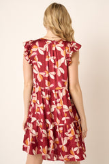 Flower Print Satin Tier Dress