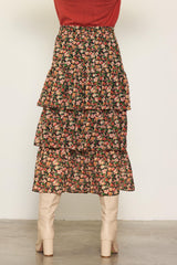 Floral Print Ruffle Midi Skirt