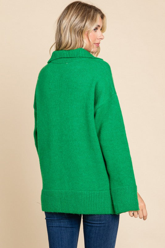 Solid Knit Pullover with Slit