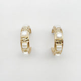 Worn 1.25" Earring with Pearl Square Stone Accents