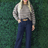 Striped Crew Neck Fuzzy Sweater