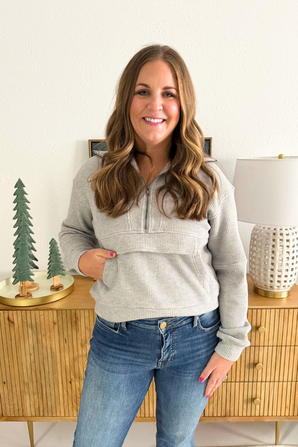 Soft Waffle Textured Half Zip Sweatshirt