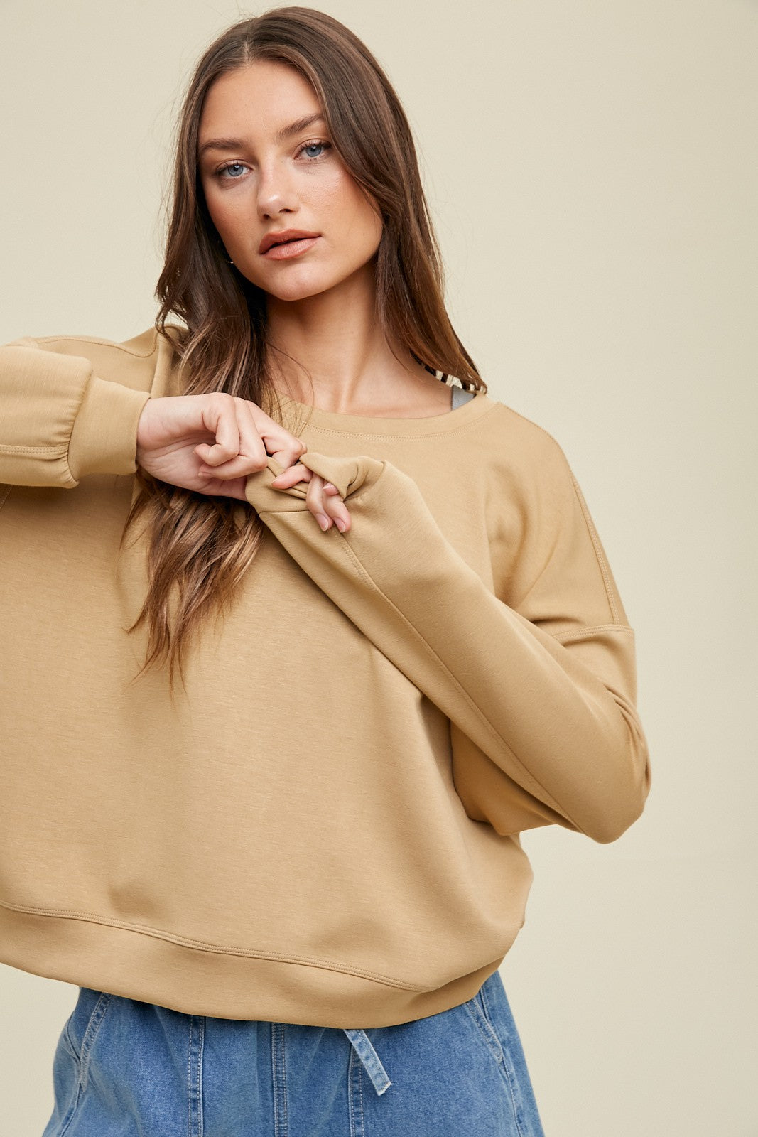 Solid Dolman Crew Neck Pullover