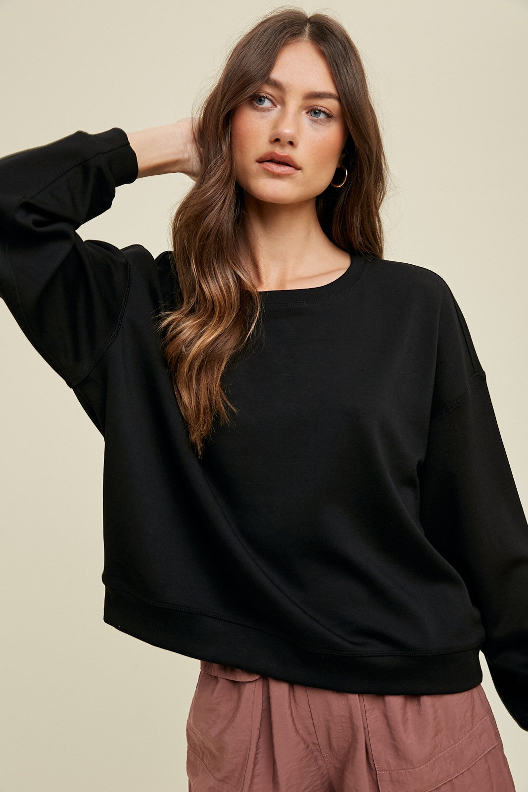 Solid Dolman Crew Neck Pullover