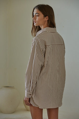 Striped Collared Neck Button Up